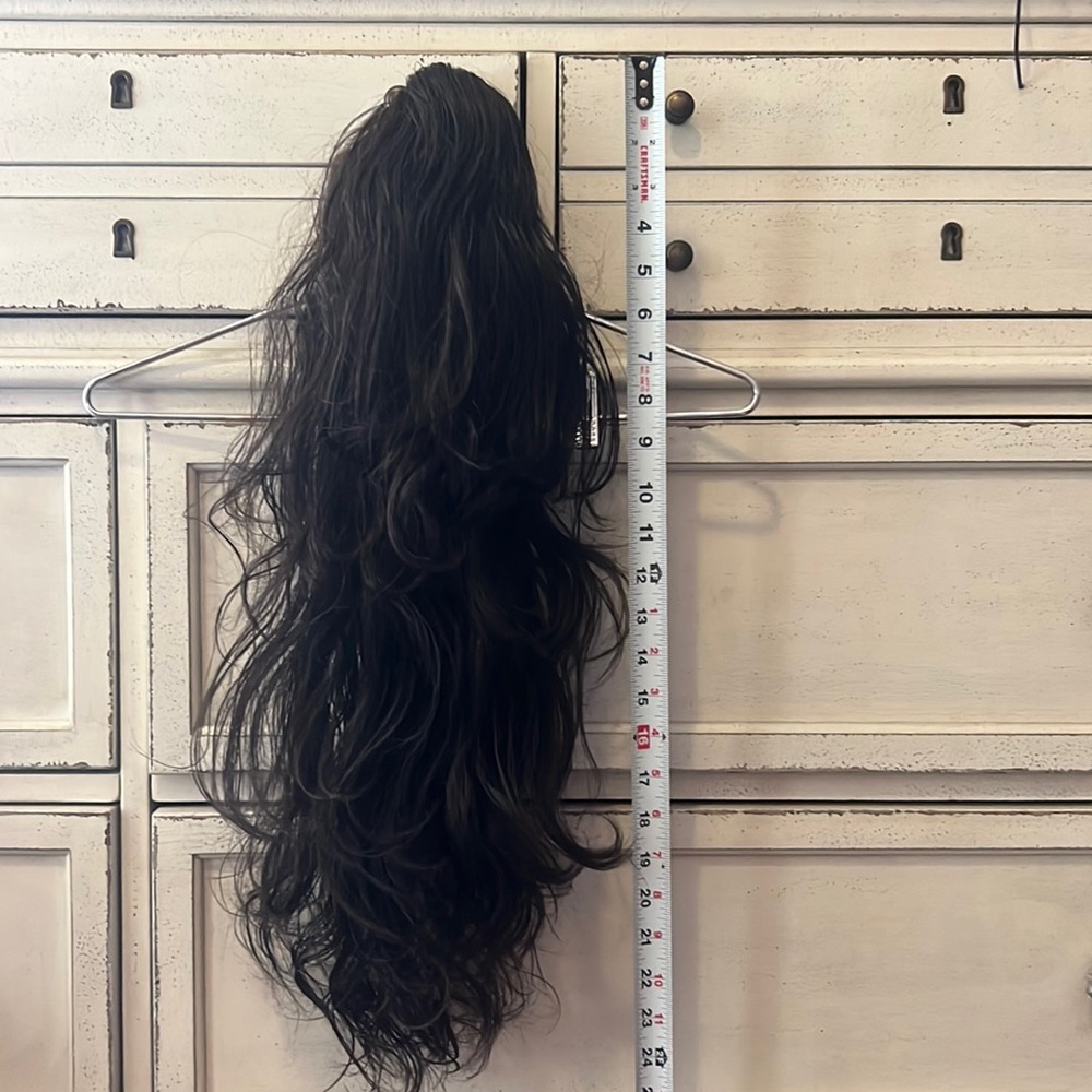 Clip on hair extensions long brown black beach waves bouncy curls or costume wig